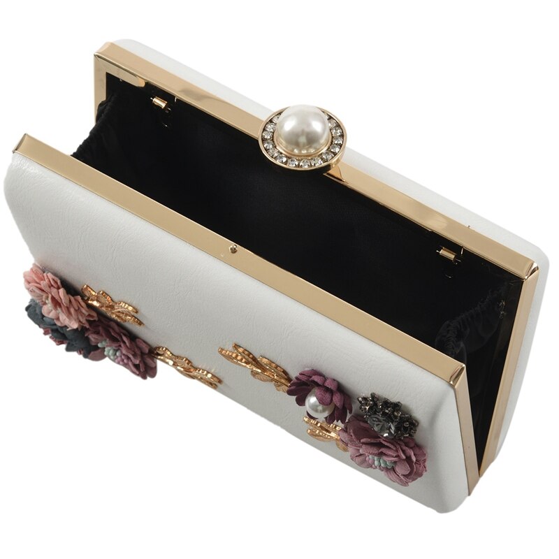 Mode Vrouwen Lederen Avondtasje Etentje Lady Bruiloft Bloem Clutch Purse (Wit)