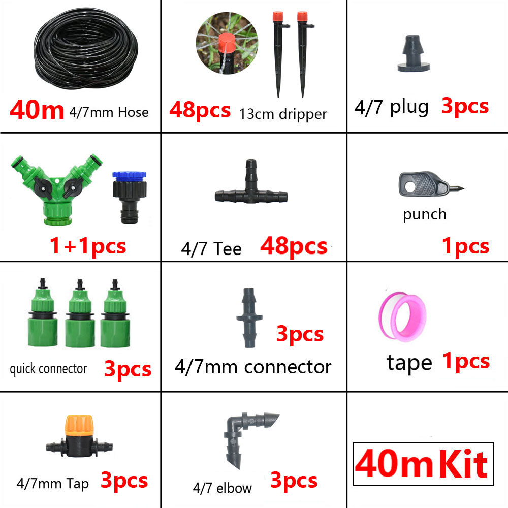 DIY Drip Irrigation System Automatic Watering Kit Irrigation Timer Garden Hose Adjustable Dripper Garden Tool Set: green