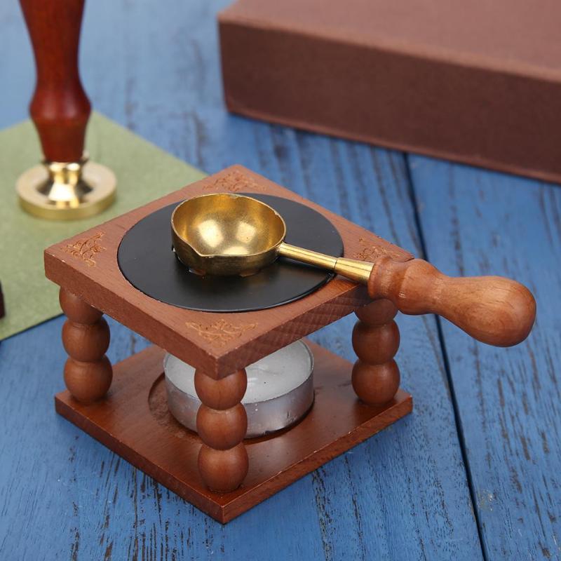 Retro Brass Fire Wax Seal Stamp Vintage Copper Wood Handle Sealing Wax Spoon Tool Stove Pot for Wax Seal Stamp Candle