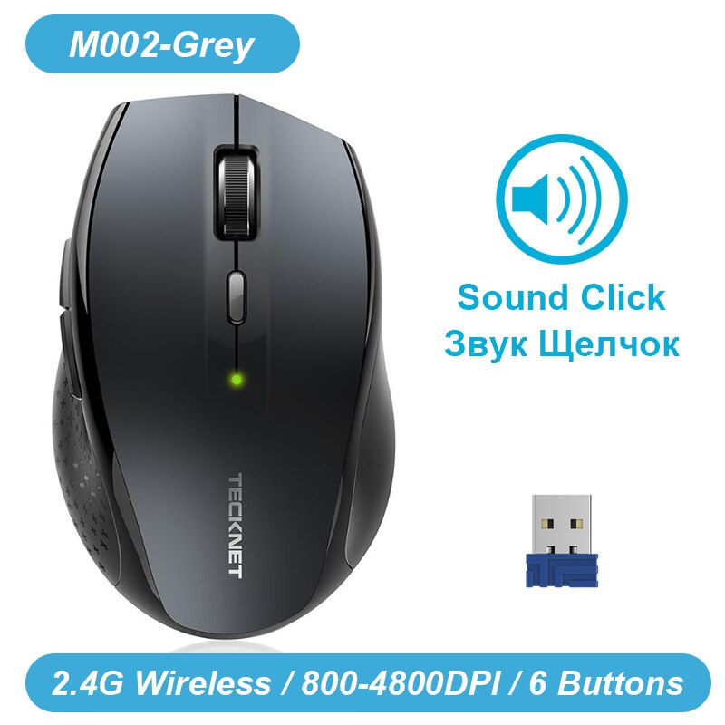 Tecknet Draadloze Muis M002 2.4Ghz Optische Draadloze Muis Usb Nano Ontvanger Voor Notebook Pc Laptop Computer 4800Dpi 6 niveaus: M002 Grey