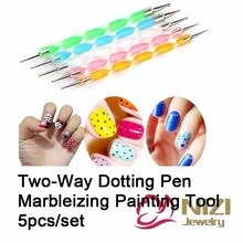 Twee-weg Puntjes Pen 5 Stks/set 5 Kleuren Professionele Puntjes Marbleizing Schilderen Pen Tool Nail Art Puntjes Tool Nail zorg