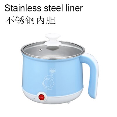 EDTID Multifunction Electric Skillet Stainless Steel pot noodles rice Cooker Steamed egg Soup pot MINI heating pan 1.8L EU: Stainless steel blue