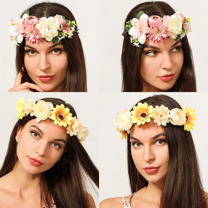 Corona pequeña de flores de girasol para niña, diadema para niña, accesorios para el cabello, tocado para mujer, guirnalda Floral, tocado nupcial