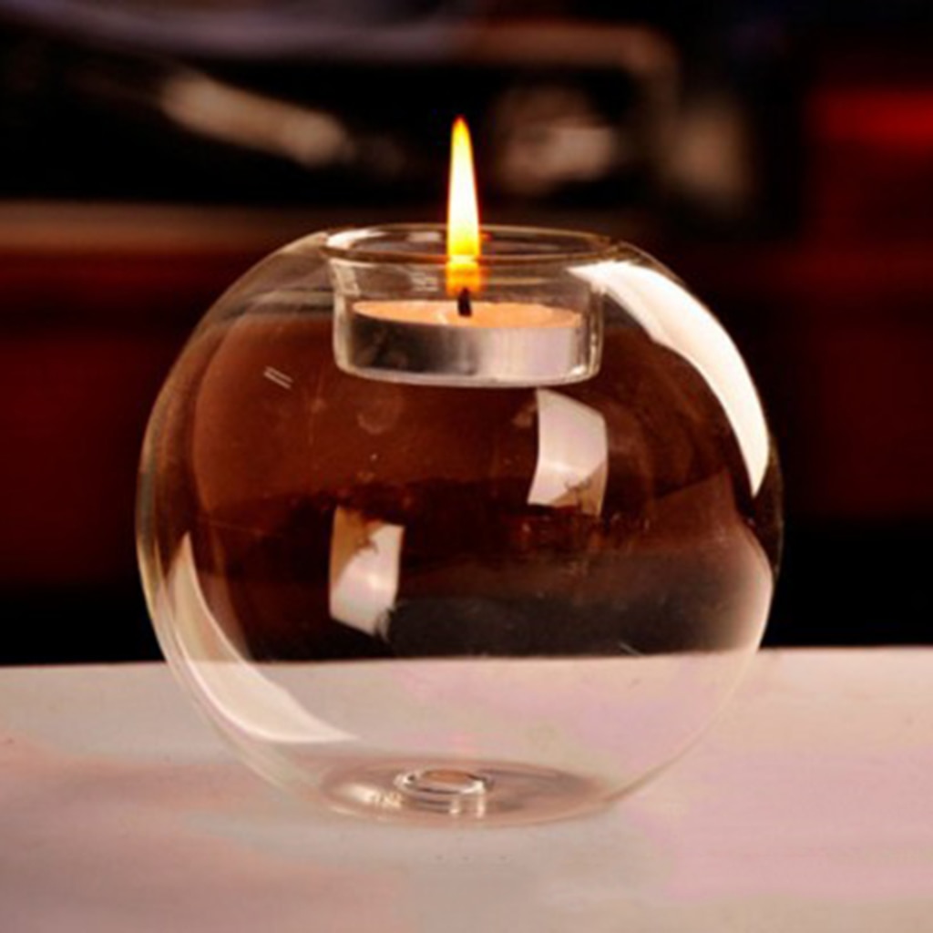 Clear Glass Sphere Ball Shaped Candle Holder Tealight Candlestick Wedding Party Table Centerpiece Ornament