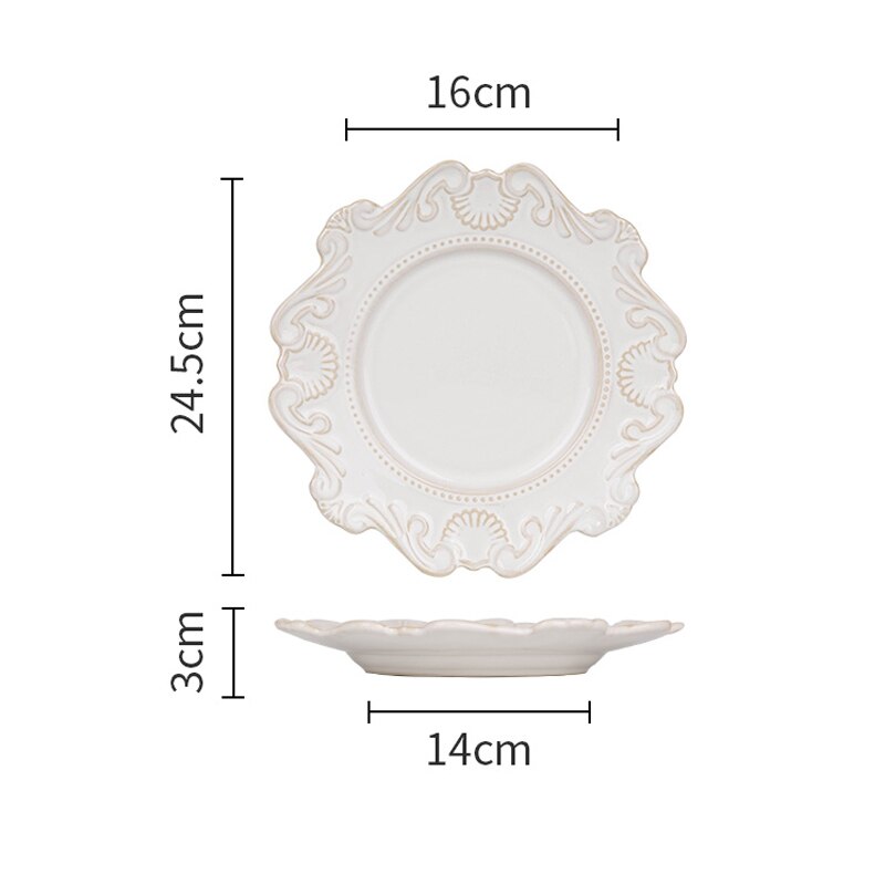 European retro ceramic dinner plates embossed Blue White Dinnerware porcelain dessert cake plate round bowls kitchen Tableware: 9.6 inch White