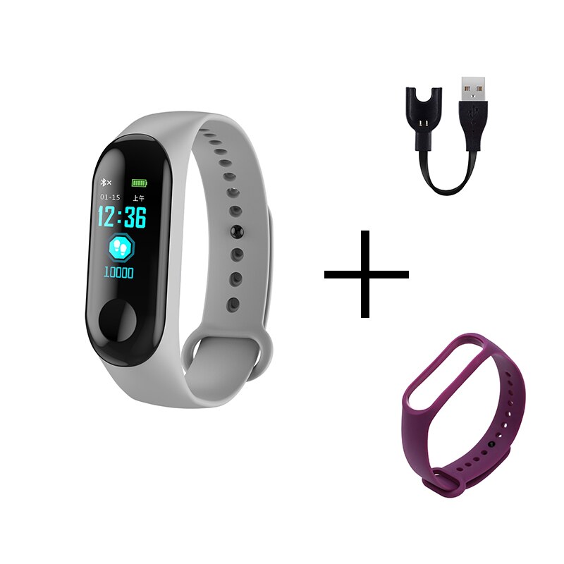 M3 Color Screen Men's Smartband Heart Rate Blood Pressure Mode Sleep Monitoring Multiple Reminders IOS Android Smart Watch: G purple