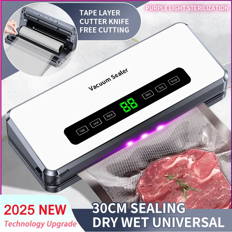 Electric Food Vacuum Sealer Dry/Wet Food Packaging Seal Built in Cutter Roll Bag Kitchen Food Storage Seal Vacuum Packaging