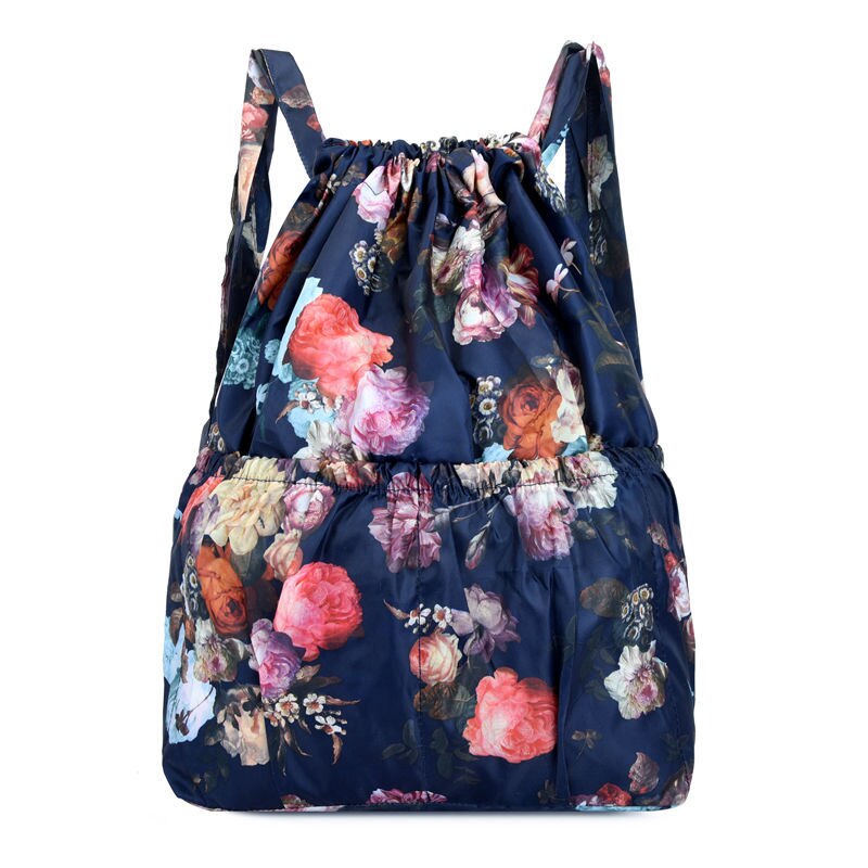 Vinatge Drawstring Backpacks Women Large Capacity Flower Ethnic Style Waterproof Nylon Rucksack Shoulders Backpacks: 8