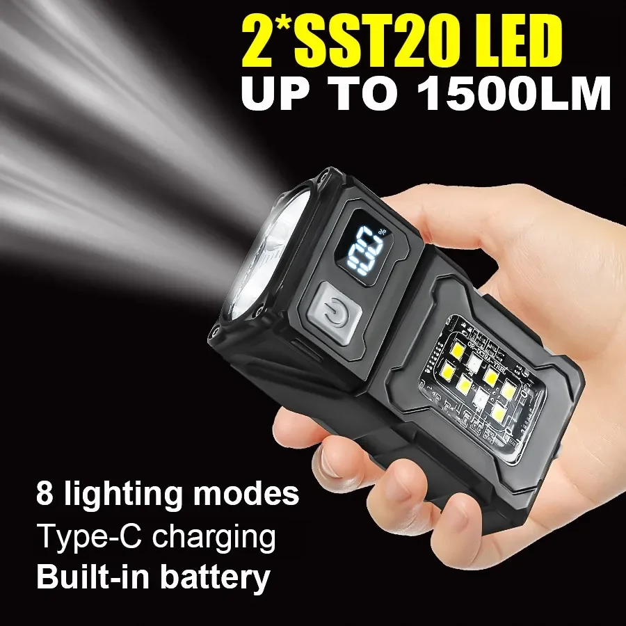 Mini linterna LED COB multifunción, fuente de luz Dual, linterna portátil superbrillante, lámpara de emergencia para Camping recargable tipo C