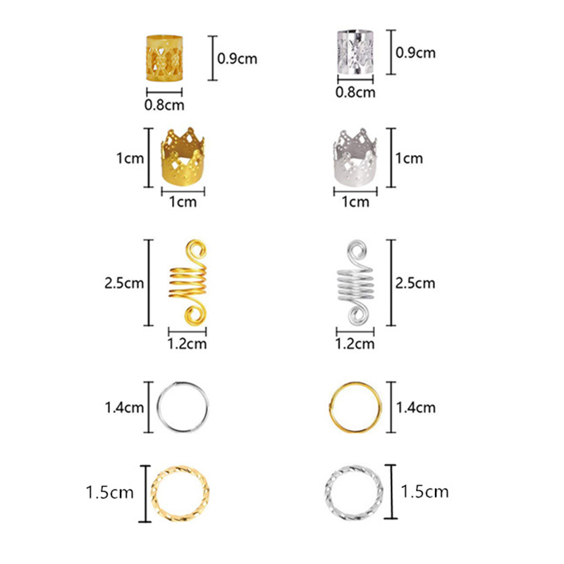 Anillos africanos de Metal para el cabello, cuentas para el pelo, tubos, abalorios, trenzas para el pelo, accesorios de decoración de joyería, oro y plata, 110 Uds.