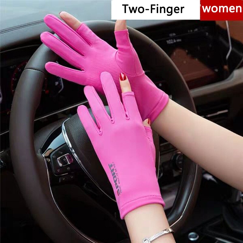 Sommer is silke halvfinger helhandsker kørsel cykling mænd elastisk uv-beskyttelse solcreme skridsikker kvinder to-finger handsker: To-kvinde-pink