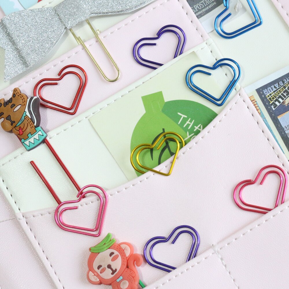 Domikee-marcapáginas con de corazón de amor, clips de papel para la escuela y la Oficina, 12 unids/caja, 5 colores,