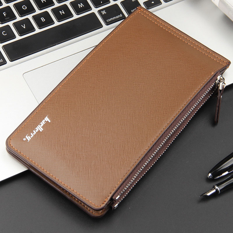 Baellerry Dubbele Rits Vele Afdelingen Mannen Wallet PU Leather Man Portefeuilles Kaarthouder Man Clutch Lange Portemonnee: Brown