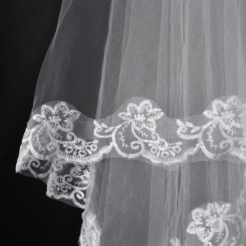 Velo de novia de un nivel con borde de encaje, 2,6 M de largo, velo de boda blanco, velo de la cabeza para novia, accesorios de boda de matrimonio