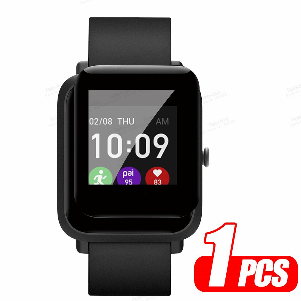 Película de vidro de proteção para huami amazfit bip lite, cobertura completa, filme protetor de tela inteligente, smartwatch, 3 peças: Preto Amarelo / BIP S LITE