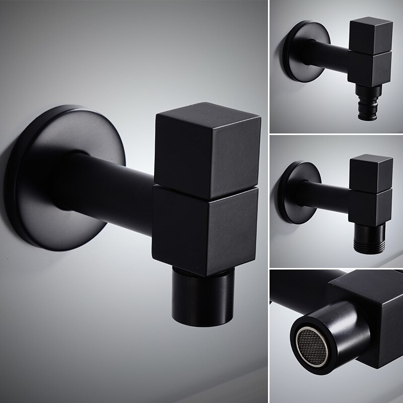 BLACK FULL BRASS square washing machine 4 point faucet balcony washing machine mop pool single cold water tap