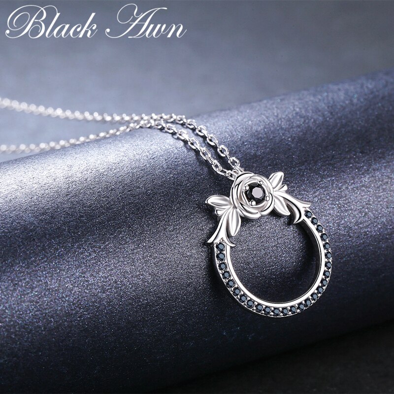 Zwart Awn Classic Komen 925 Sterling Zilveren Fijne Sieraden Trendy Bloem Engagement Kettingen Voor Vrouwen KK026