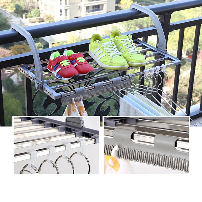 Rvs Balkon Drogen Schoenenrek Multifunctionele Vouwen Droogrek Wasdroger Draagbare Indoor Opbergrek