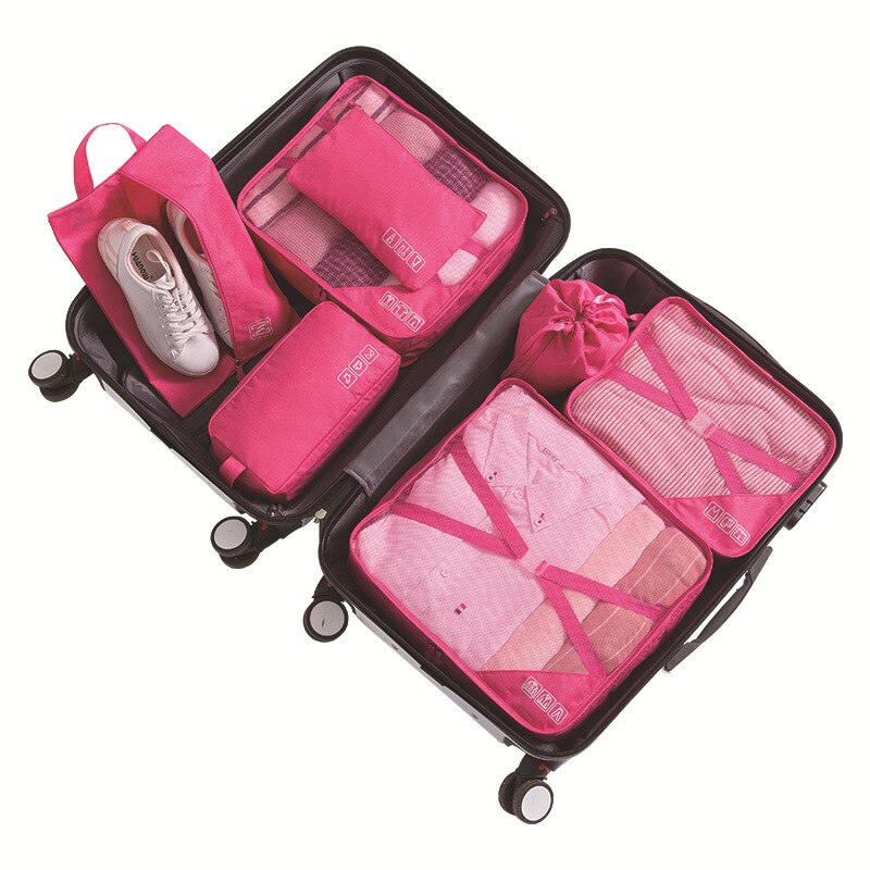 faltung Reisetasche 7-stück Anzug Gepäck Organizer Reise Lieferungen Koffer Sortierung Tasche Kleidung Verpackung würfel Duffle Taschen: Rose red