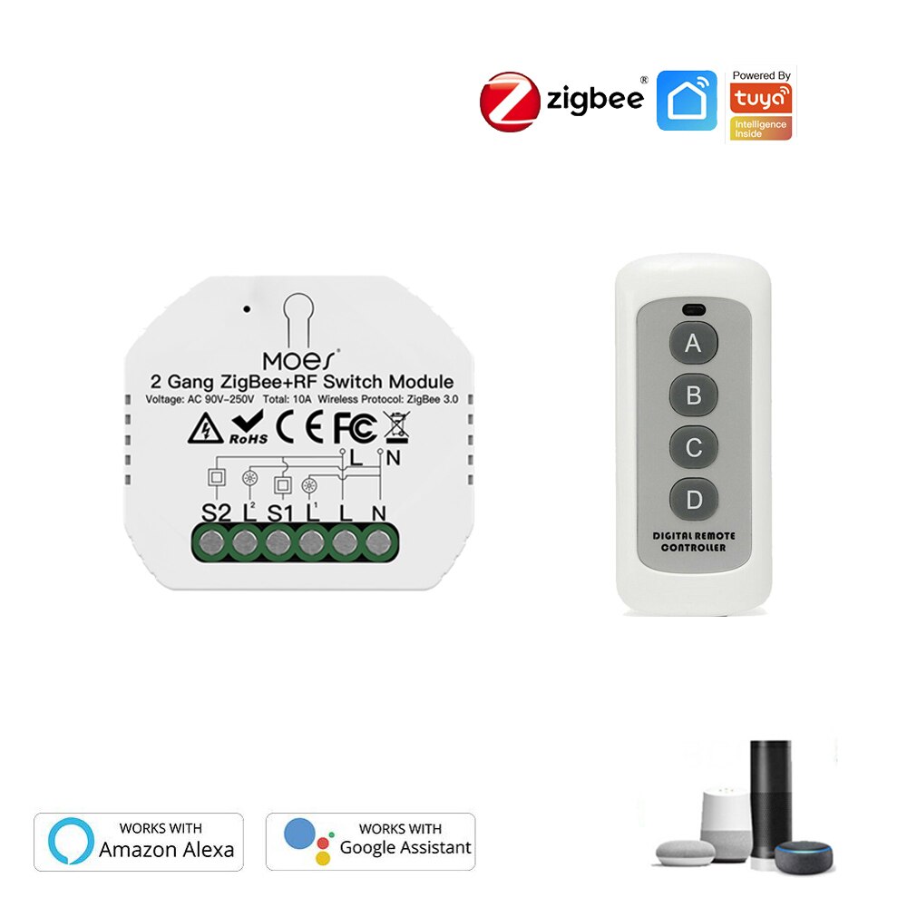 Mini Tuya Zigbee Draadloze Smart Diy Schakelaar 10A Ondersteunt 2 Manier Controle Smart Home Automation Module Werkt Met Alexa Google thuis
