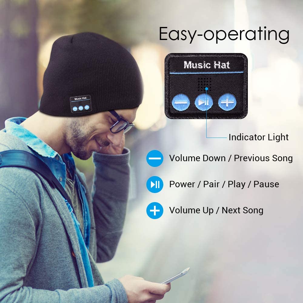 Bluetooth Beanie,Bluetooth Hoed, V5.0 Bluetooth Beanie Hoeden, hand Gratis Draadloze Hoofdtelefoon Beanie Met Bluetooth Speakers Soft Knit