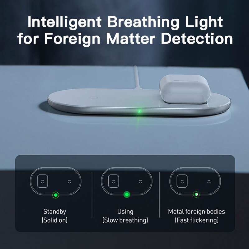 Baseus carregador sem fio qi 15w, carregador wireless, duplo, para airpods, iphone 11 pro max xs x, carregamento rápido carregador de indução samsung