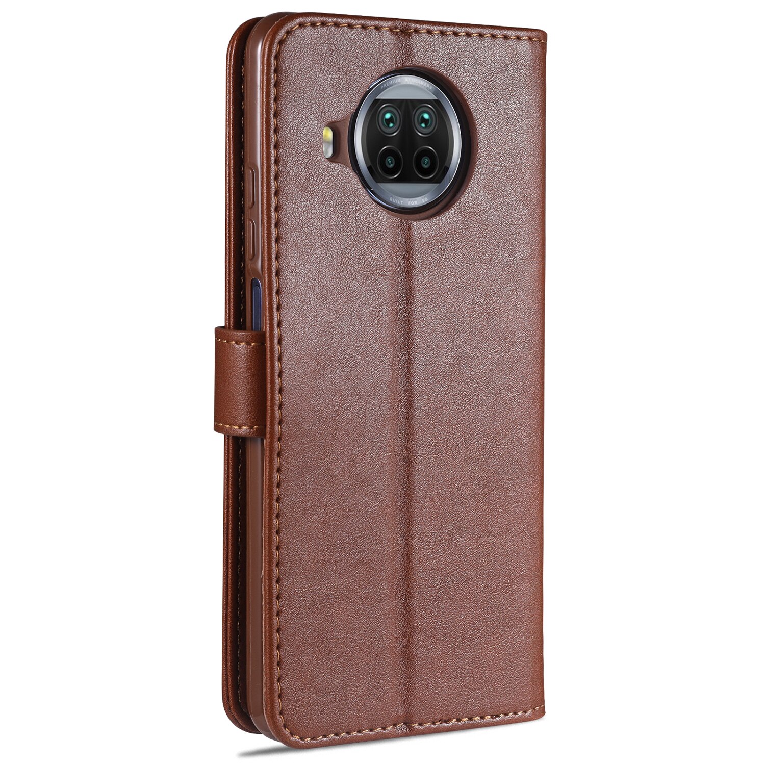 Azns Case Flip Cover Leather Case Voor Xiaomi Mi 10T Lite 5G Pu Lederen Telefoon Tassen Beschermende Holster voor Xiaomi Mi 10T Lite 5G: Bruin / Case add Glass Film