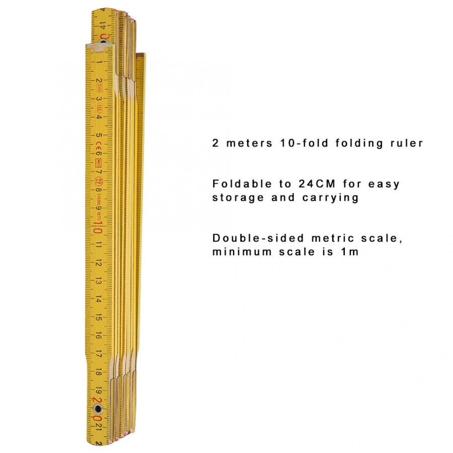 Portable Carpenter Wooden Folding Ruler 2m / 6.6ft 10 Folds Wooden Yard Stick Ruler Teaching Supplies Matching Tools