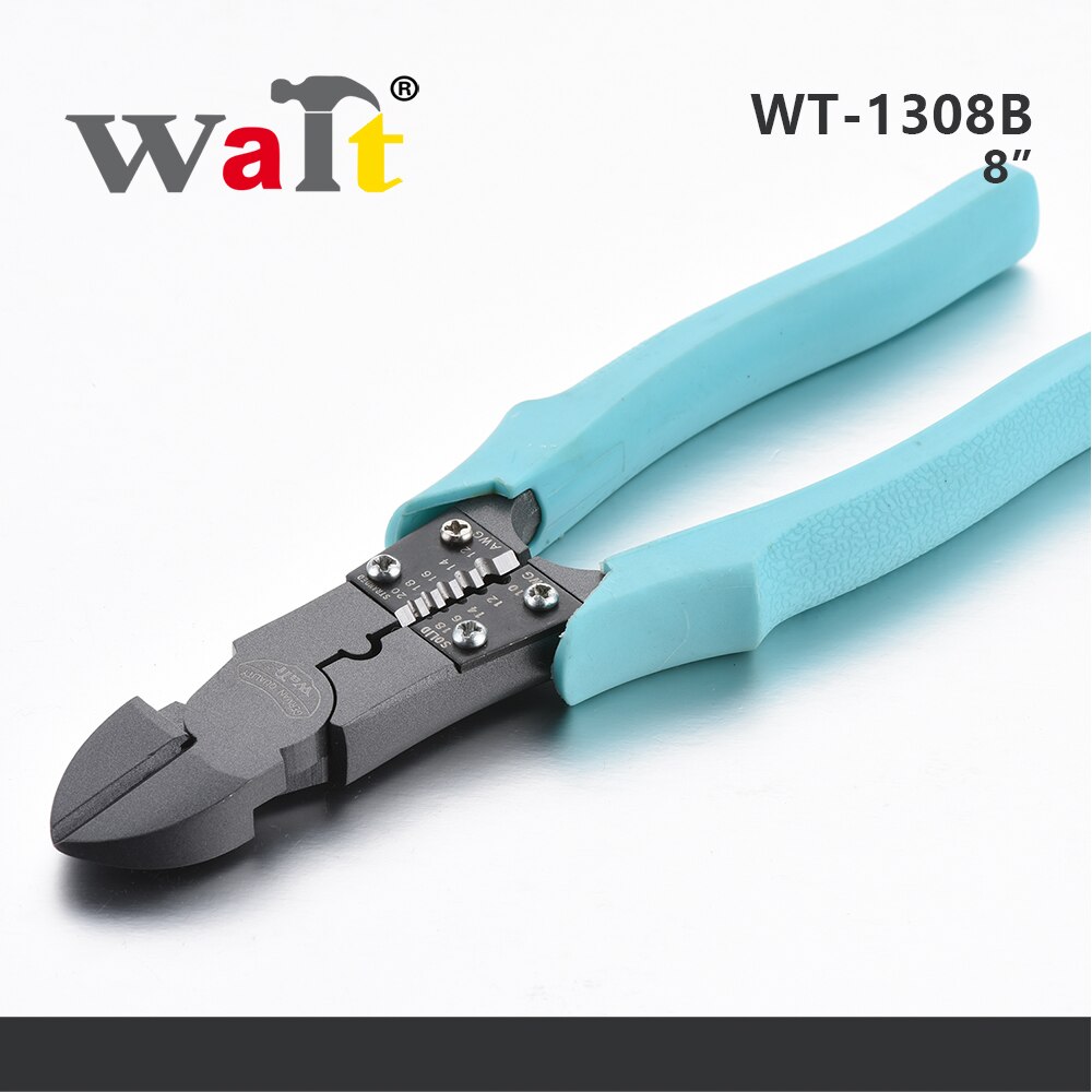 Wacht 8 inch multifunctionele diagonale tang chroom-vanadiumstaal striptang krimptang industriële kwaliteit arbeidsbesparende tang: Zwart