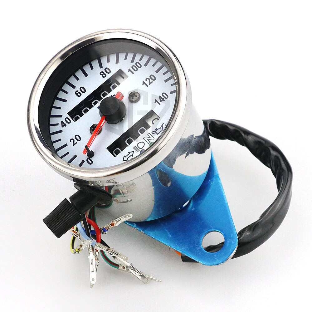 Velocímetro con odómetro Dual para motocicleta, Mini tacómetro Retro, indicador de luz LED Universal, indicador KM/H, para KTM Ducati Kawasaki BMW: Blanco