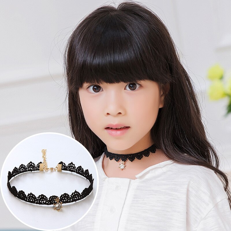 METOO 11pcs Dei Monili Delle Ragazze per I Bambini Nero Della Collana Multi Strato di Pizzo Catene Choker Della Collana Per Bambini Gotico Stretch Gioielli Bambino: 7