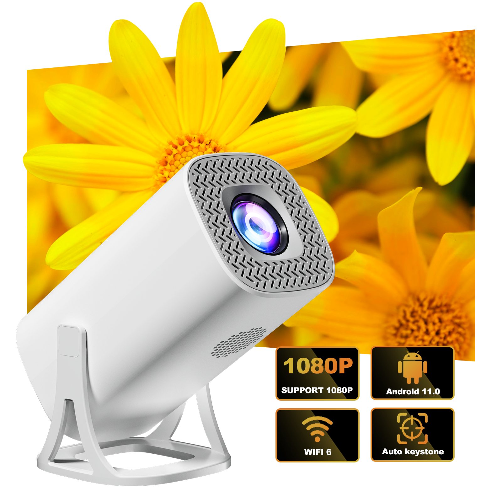 S40 Projector Android 11 120 ANSI 720P Native Support 1080P 4K Wifi6 BT5.0 Cinema Outdoor Portable Mini Projetor: AU Plug