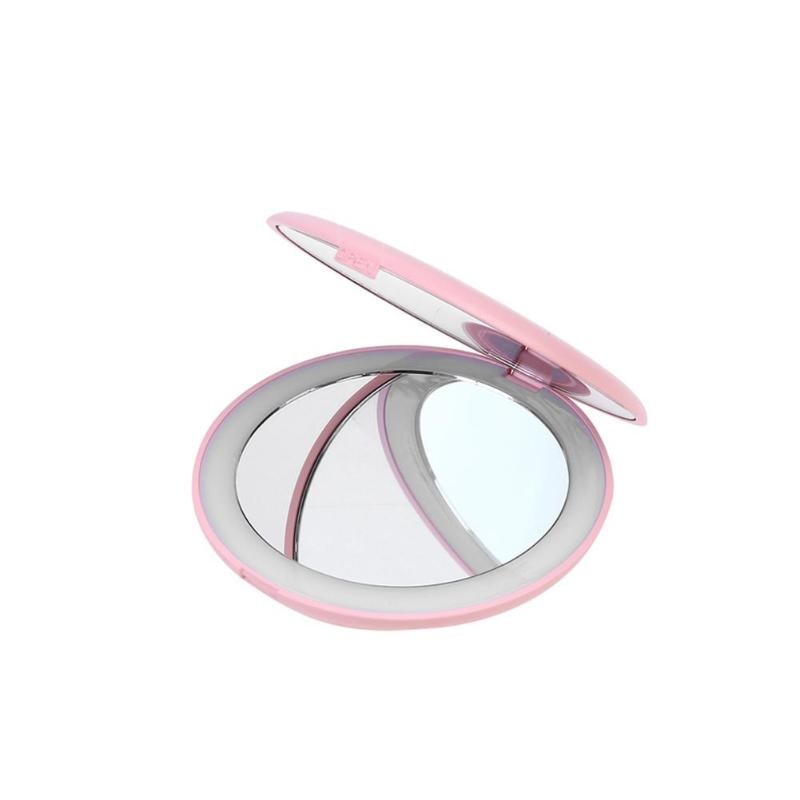 Portable LED Lighted Makeup Mirror Folding Magnifying Round Cosmetic Mirror Portable Vanity LED Mirror With Light Beauty Tool