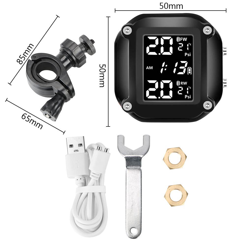 LEEPEE Motorcycle TPMS Motor Tire Pressure Monitoring Alarm System LCD Display Tyre Temperature With 2 External Sensors: Motorcycle TPMS