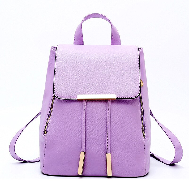 Black School Supplies Backpack Female PU Leather Backpack Japanese Street Bag Women's School Bag for Adolescent Girls Backpacks: Purple 