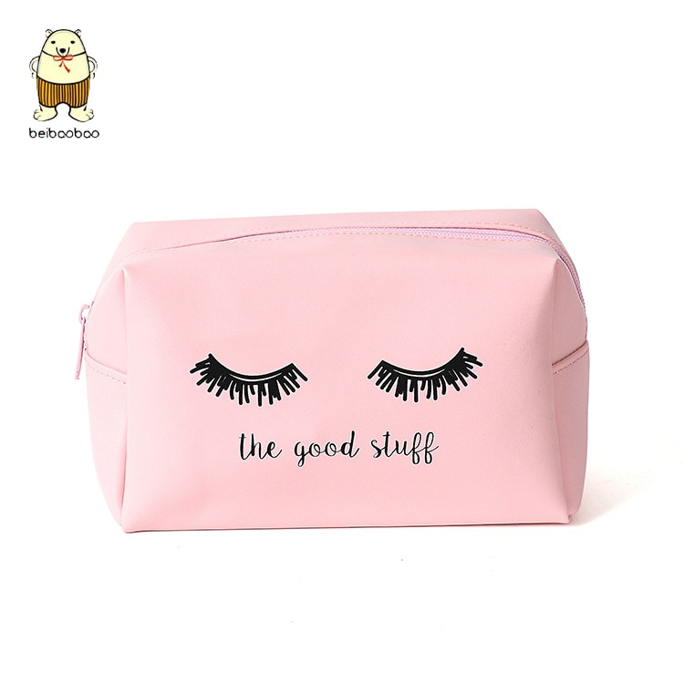 Beibaobao Roze Handtas Wimpers Cosmetische Tas PU Make Pouch Beauty Case Vanity Make Up Tas Voor Vrouwen Reizen Organizer