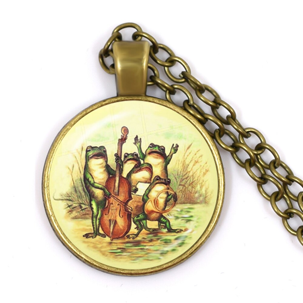 Nouvelle chaîne artisanale Vintage grenouille fée pendentif collier verre Cabochon femmes charme bijoux colares e correntes feminino: Zinc bleu plaqué