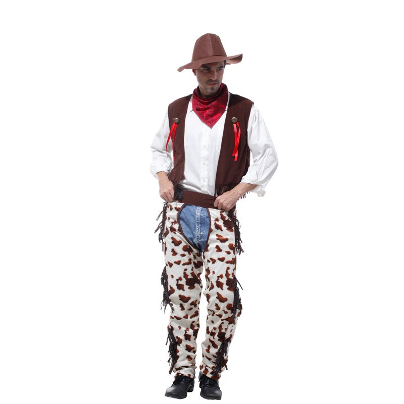 Mens Cowboy Costume Chaps Cowboys Indians Outfit Halloween Purim Party Carnival Cosplay