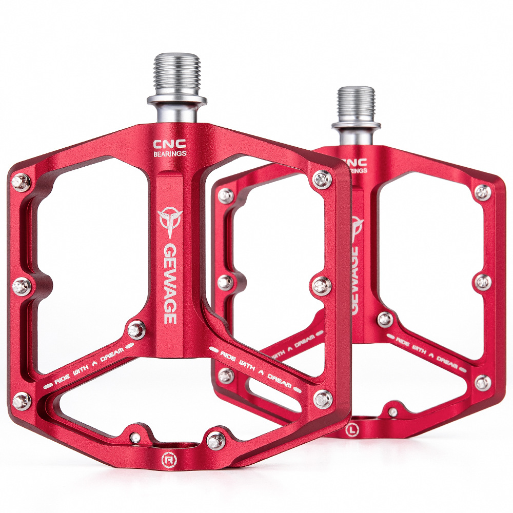 GEWAGE-pedales ultraligeros para bicicleta de montaña, aleación de aluminio CNC sellada, 3 rodamientos, planos y anchos, antideslizantes: Rojo