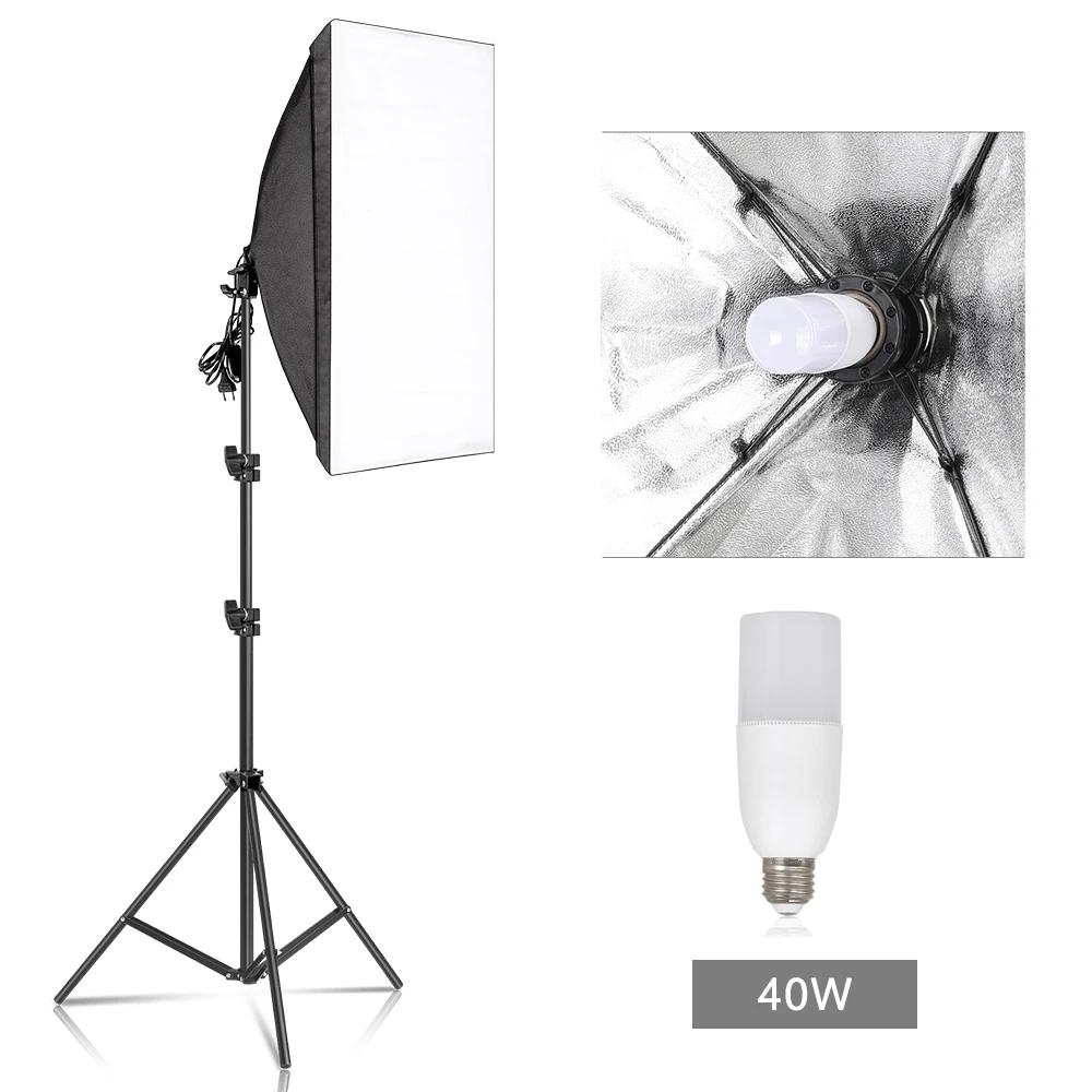 Kit di illuminazione Softbox per fotografia professionale 50x70CM Sistema di illuminazione continua Soft Box Attrezzatura per studio fotografico per principianti: Cachi
