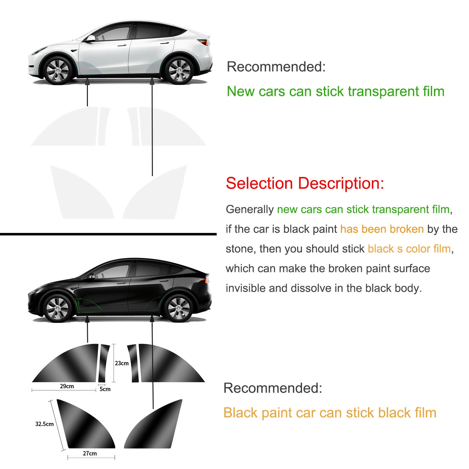 Schwarz TPU Auto Körper Schutz Film Unsichtbare Für Tesla Modell 3/Y -2023 Vorne Hinten Tür Erweiterte transparente Auto Kleidung einstellen