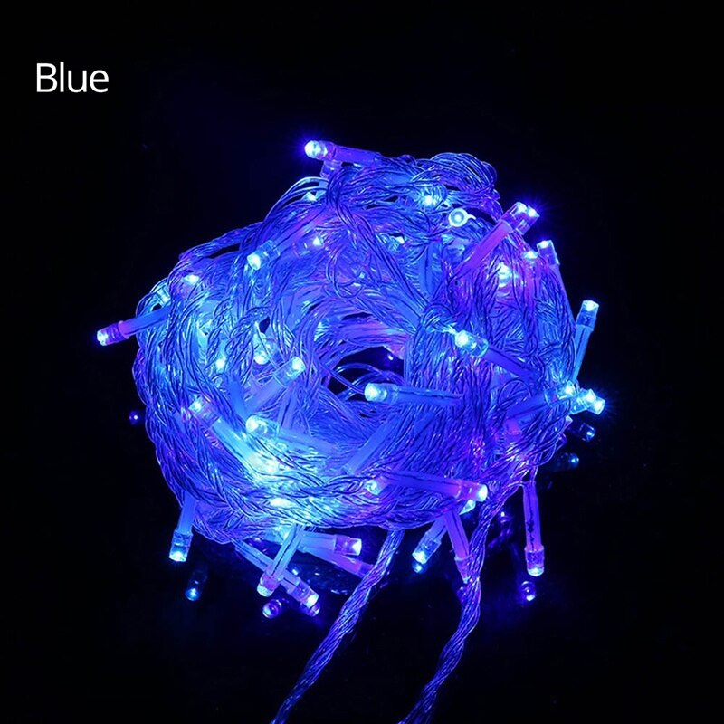 Guirnalda de luces led guxen de 10 m con 220v/110v 100 , resistente al agua, para navidad, para exteriores, ideal para decoración de fiestas en el jardín.: Azul / 220v enchufes europeos