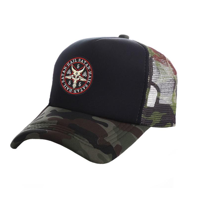 Hail Satan 666 Baphomet pentagramme casquette de camionneur hommes pendentif rouge chèvre chapeau casquette de Baseball Cool été unisexe maille Net casquettes: Lavande