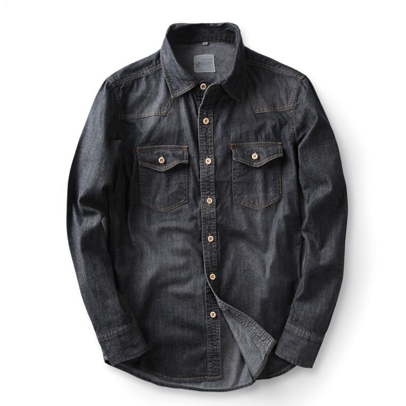 DIMUSI Mens Denim Shirt Tropical Casual Men Long Sleeve Windbreaker Shirt Male Cotton Cowboy Jean Shirts Clothing 3XL,YA934