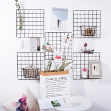 Art Display Mesh Storage Shelf Organizer Postcards DIY Rack Holder Modern Home Wall Decoration Iron Grid Decor Wall Black