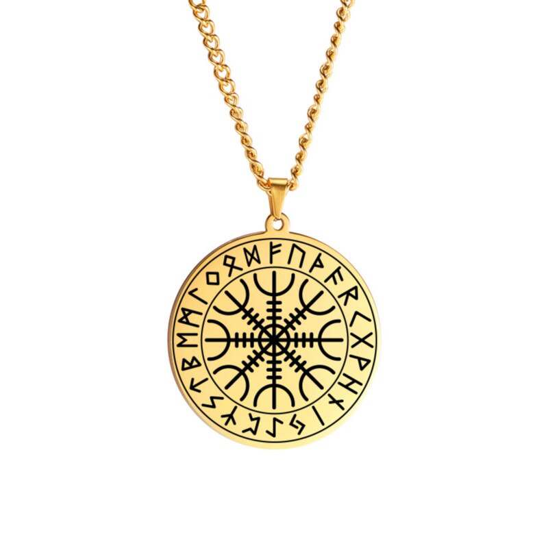 Dawapara nordisch Wikinger Symbol von Nordischen Kompass in Rune Kreis Vegvisir Anhänger Halskette Edelstahl Schmuck Amulett Halsketten: JGDBASS2021010502-G