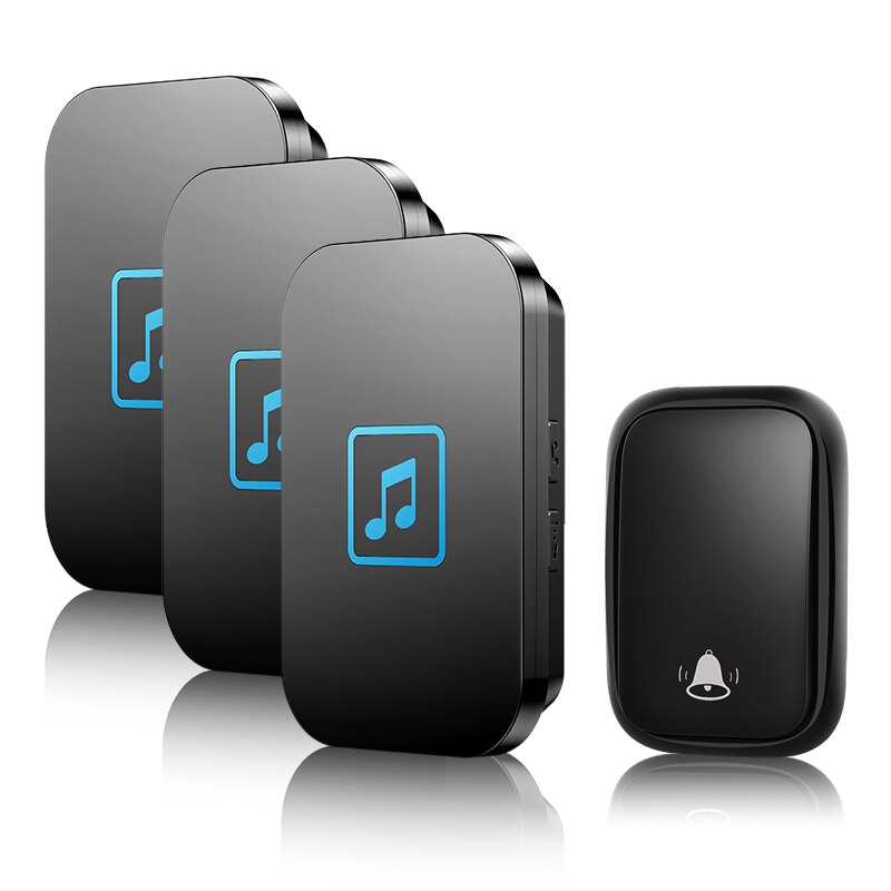 Cacazi Waterdicht Self-Aangedreven Home Draadloze Deurbel 150M Remote Geen Batterij Knop Us Eu Uk Au Plug Ontvanger call Ring Bell: black 1TR x 3RE / EU