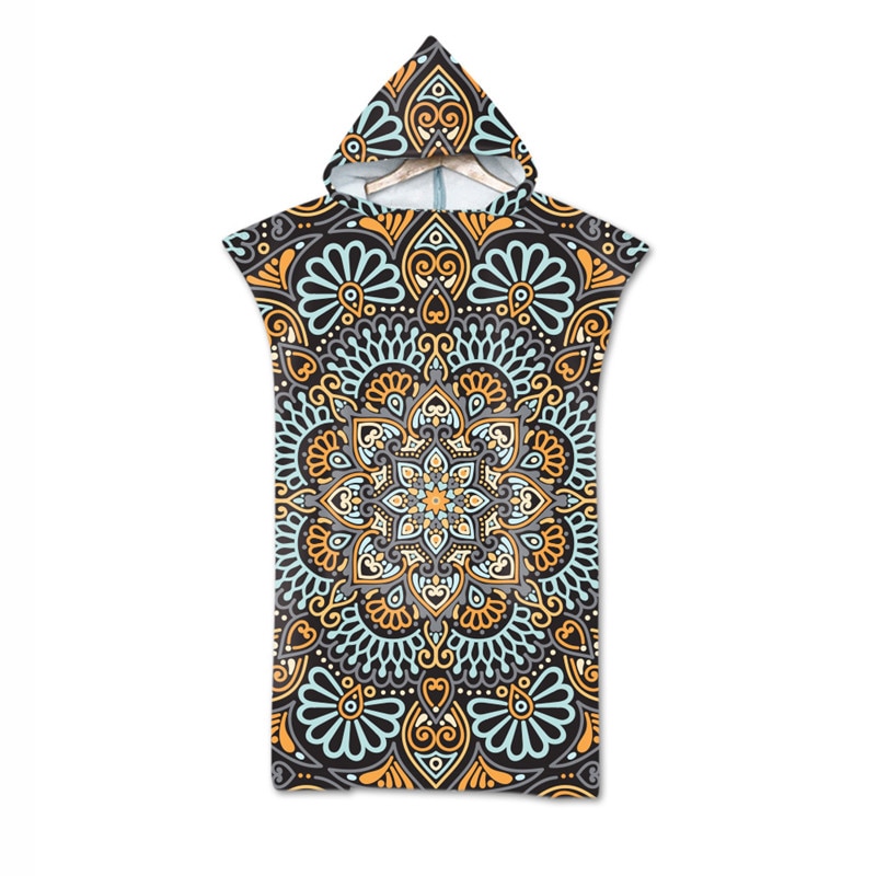 Toalla de playa con capucha de microfibra para adultos, Poncho de secado rápido con Mandala para piscina, Surf, toallas de baño, traje de baño cambiante, bata y capa