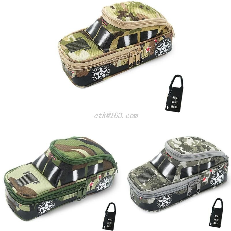 Vehicle Pen Pouch Bag With Combination Lock Pencil Case Double Zipper For Boys Canvas School Pencil Box Storage