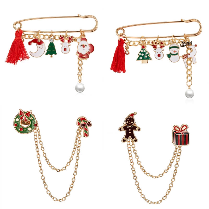 Weihnachten Brosche Stifte Santa Claus Weihnachten Baum Quaste Perle Anhänger Brosche Elch Glocken Glocken Schneemann Glocken Schneeflocke Weihnachten Brosche